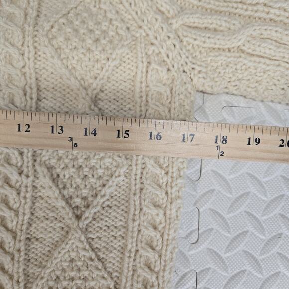 VTG Irish Knit Fisherman Sweater 100% Wool Cardigan Ivory Chunky Womens XS Small - Picture 8 of 10